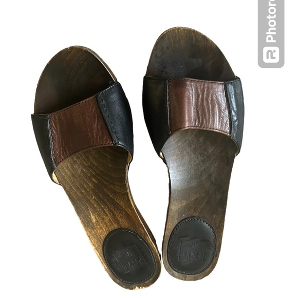 Frye Ellie Slide leather upper and wooden sole size 6.5 - Picture 3 of 6